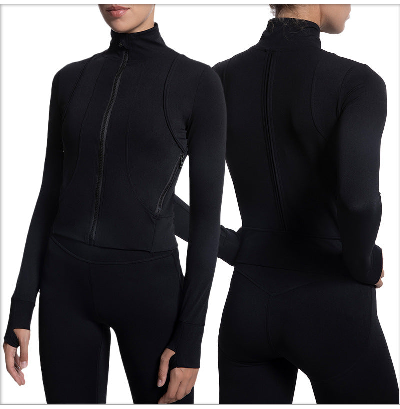Tight Sweater Stand Collar Zipper Sports Jacket Coat Quick Drying Outfit Pocket Yoga Clothes for Women
