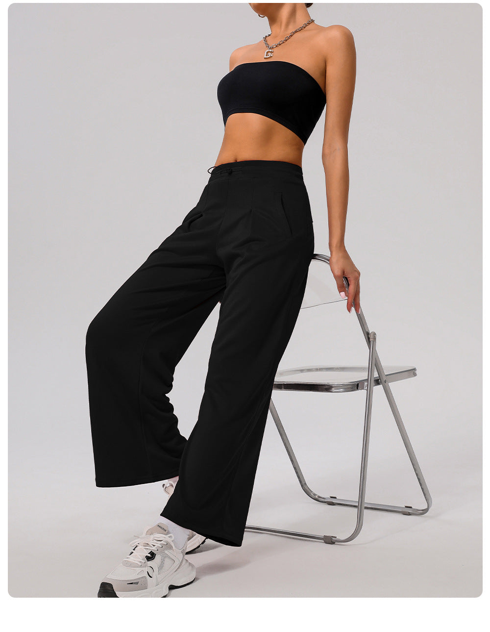 Casual Sports Wide Leg Pants High Waist Hip Lift Draped Pants Slimming Pocket Loose Yoga Dance Pants
