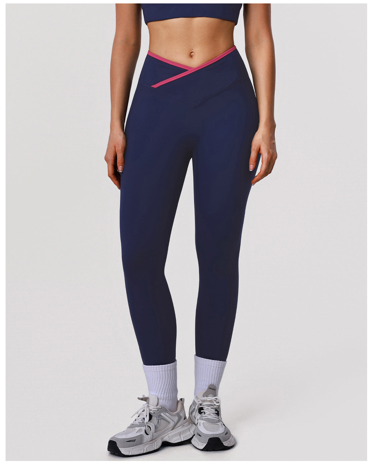 Nude Feel Skinny Hip Raise Yoga Pants Cross High Waist Contrast Color Tights Women Sports Running Workout Ankle Length Pants