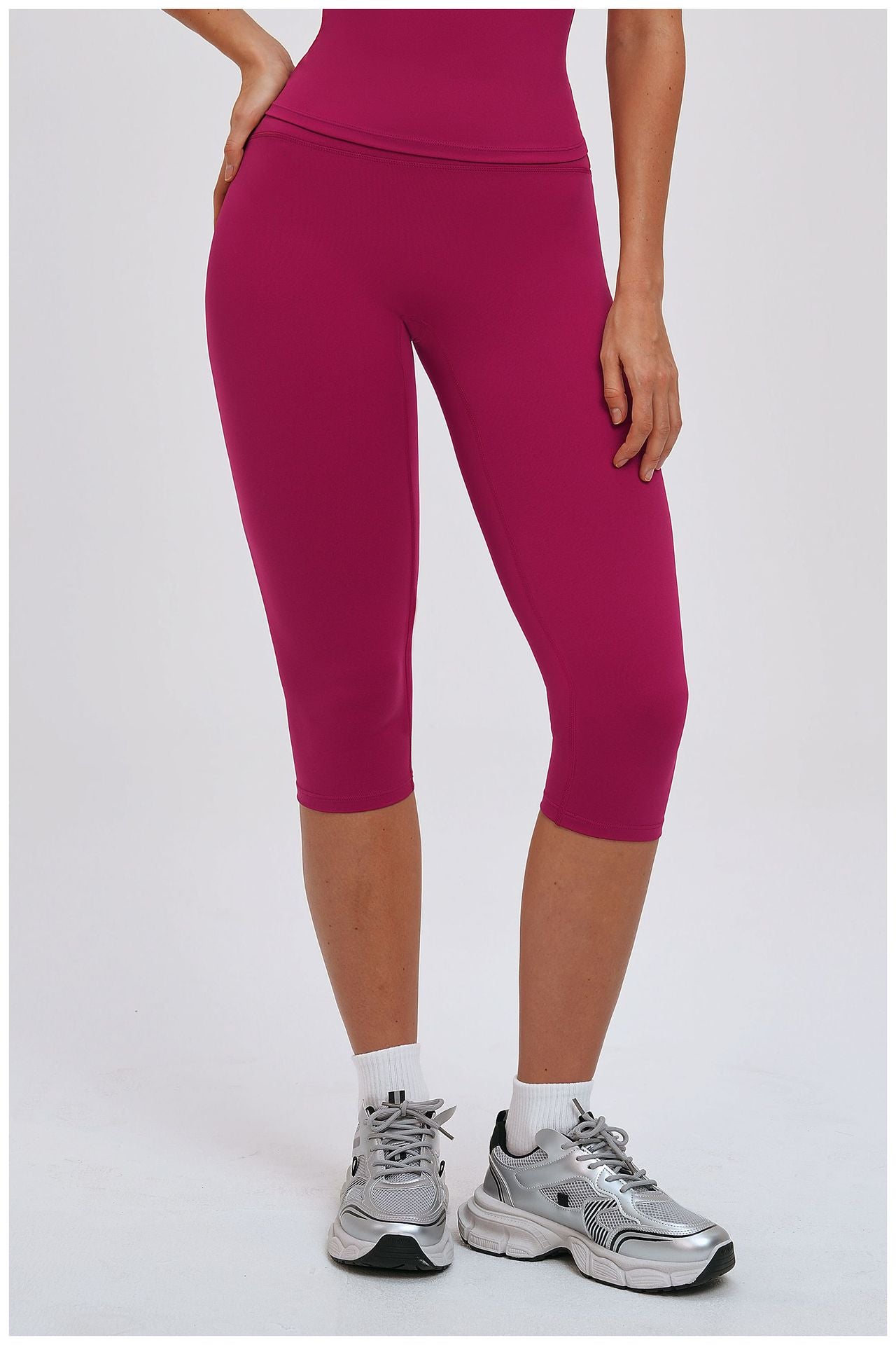 Brushed Yoga Knee Length Pants High Waist Tight Slimming Sports Pirate Shorts Running Outdoors Workout Clothes for Women