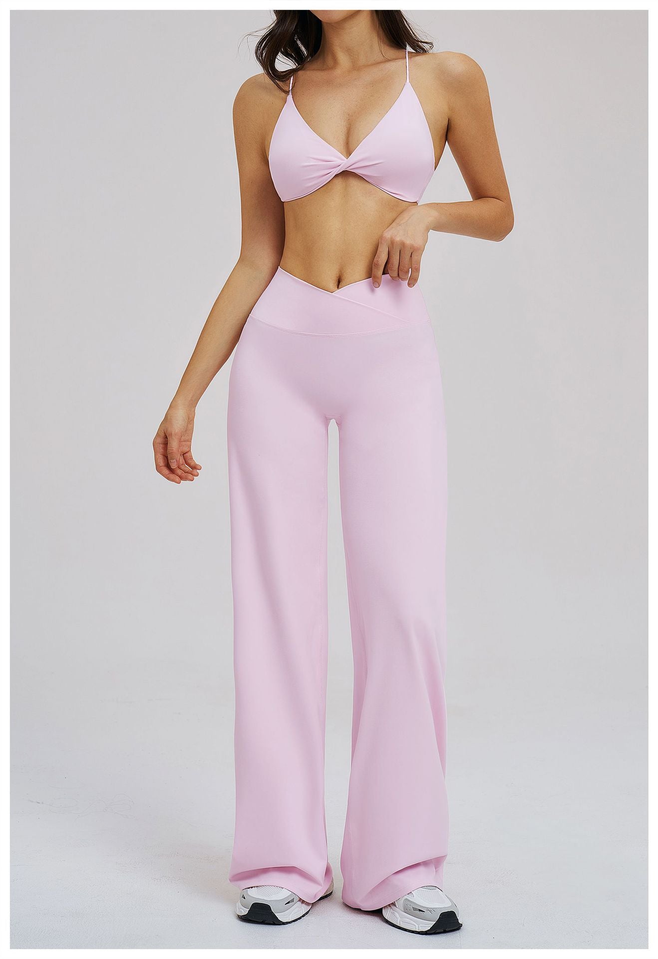 Brushed Yoga Cross Waist Head Sports Wide Legs Fitness Suit Outdoor Running Sports Two Piece Sets