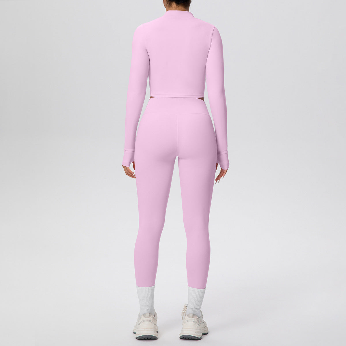 Solid Color Zip Long Sleeve Coat H Shaped Beauty Back Vest Slim Fit Yoga Pants Workout Clothes Yoga Three Piece Set