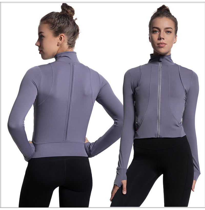 Tight Sweater Stand Collar Zipper Sports Jacket Coat Quick Drying Outfit Pocket Yoga Clothes for Women