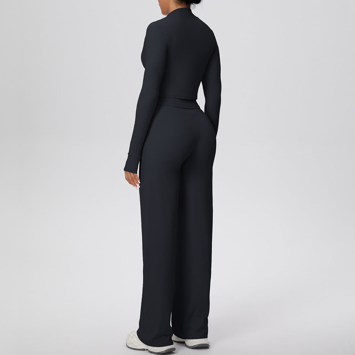 Women Solid Color Zip Long Sleeve Coat Oblique Shoulder Vest Baggy Straight Trousers Workout Clothes Yoga Three Piece Set