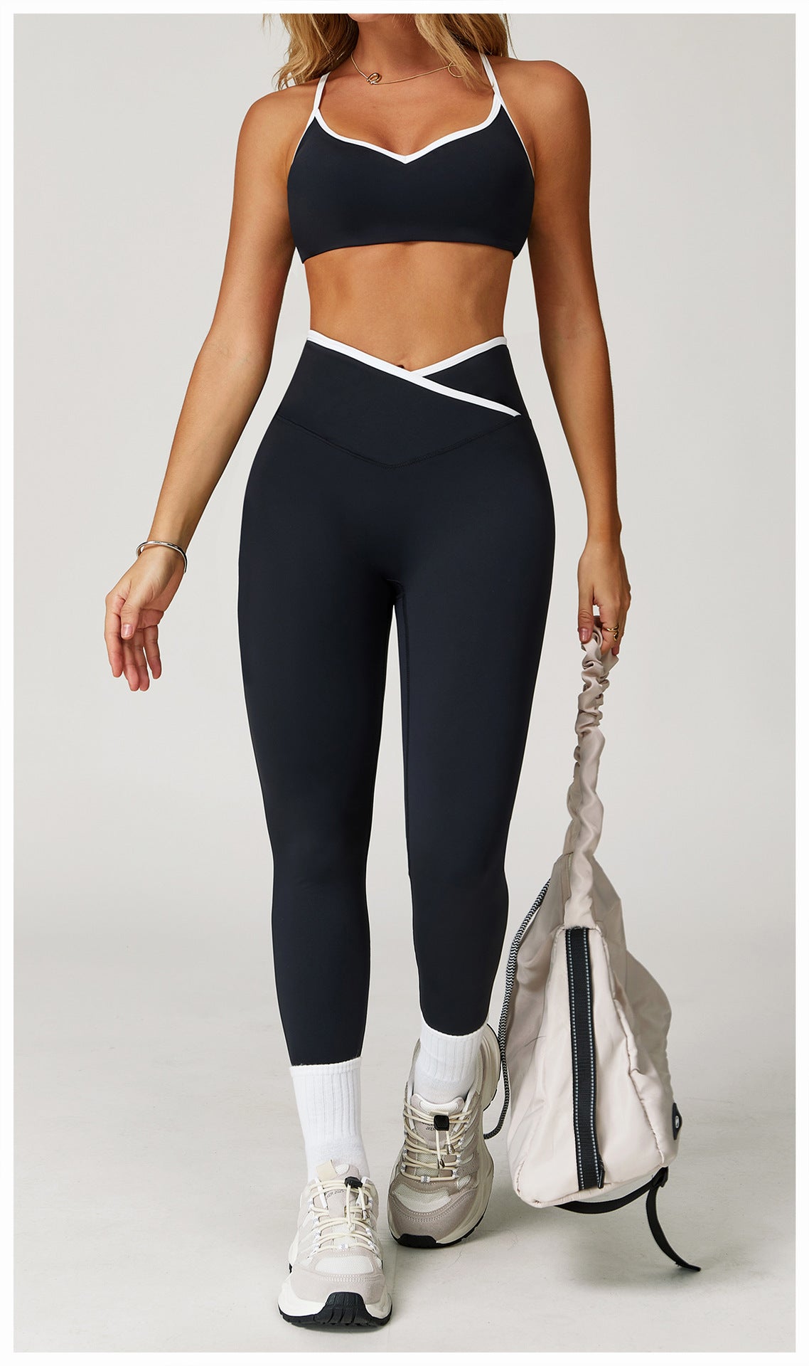 Sollinarry Nude Feel Skinny Yoga Pants Cross High Waist Contrast Color Tights Women Sports Running Fitness Pants