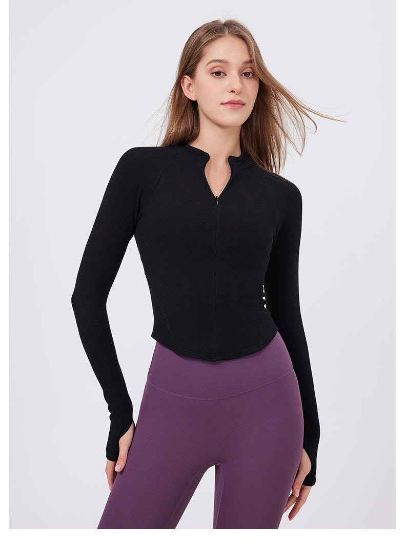 Half Zipper Sportswear Jacket Women Stand Up Collar Slim Fit Warm Slimming Running Training Yoga Fitness Long Sleeved Upper Garment T