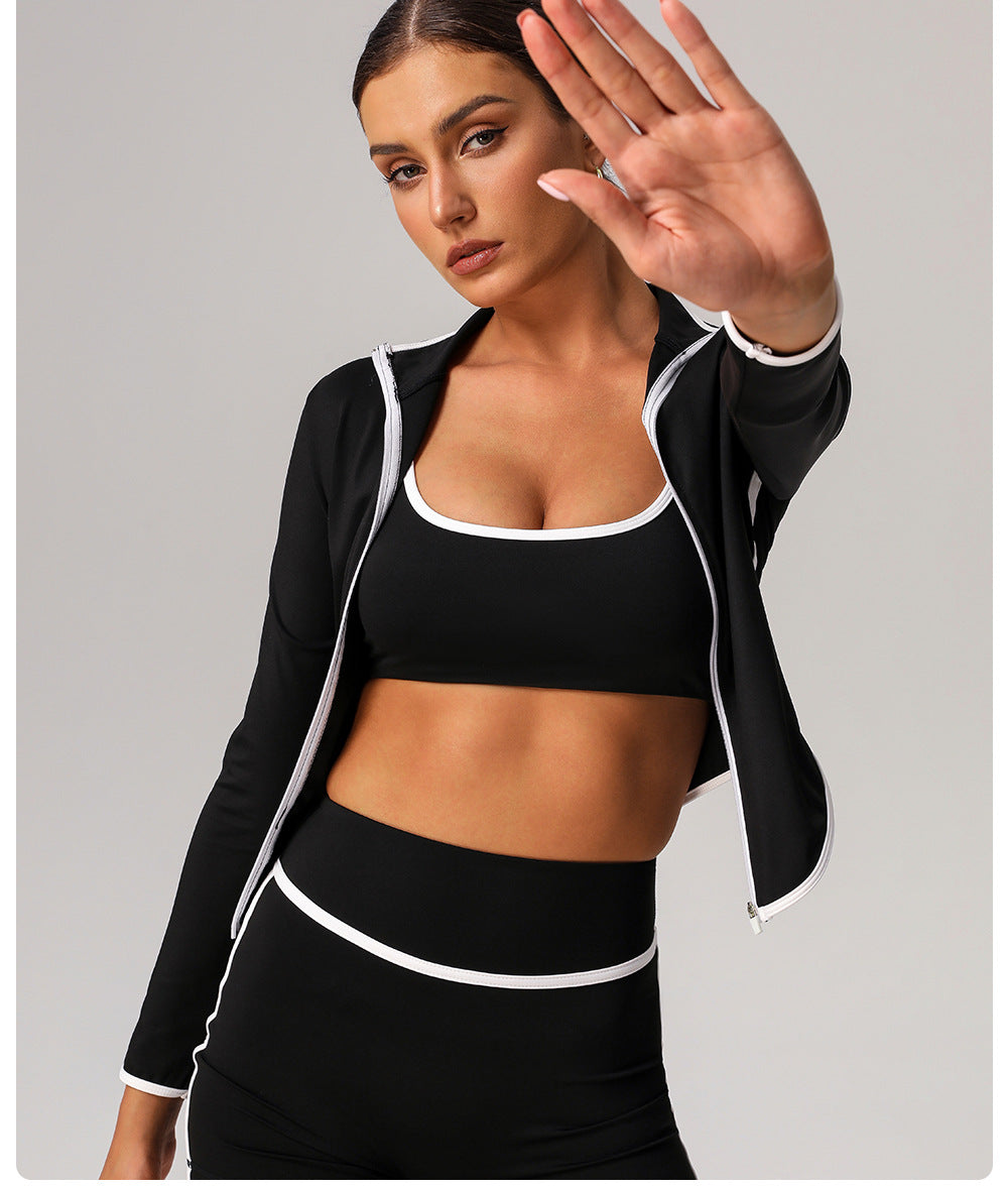 Contrast Color Thin Belt Sports Underwear Gather Shockproof Yoga Bra with Pad Outdoor Running Fitness Clothes