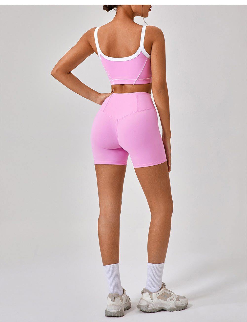 Contrast Color Summer High Waist Tight Nude Feel No Embarrassment Line Yoga Pants Women Peach Hip Raise Three Point Fitness Pants