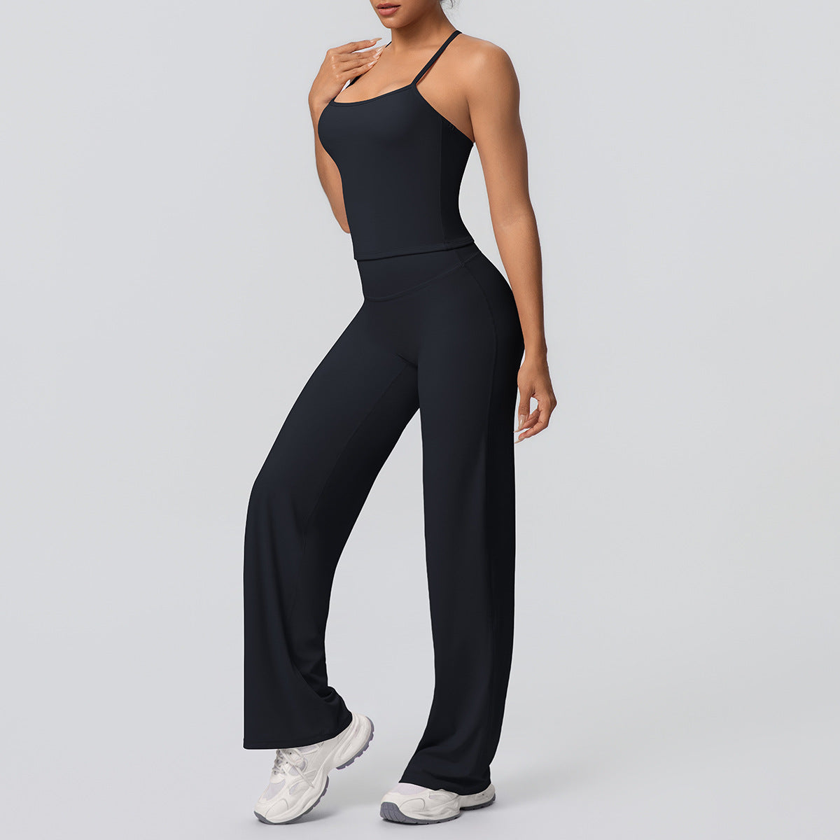 Women Nude Feel Solid Color Sports Sling Vest Abdominal Shaping High Waist Straight Leg Pants Yoga Clothes Leggings Yoga Set
