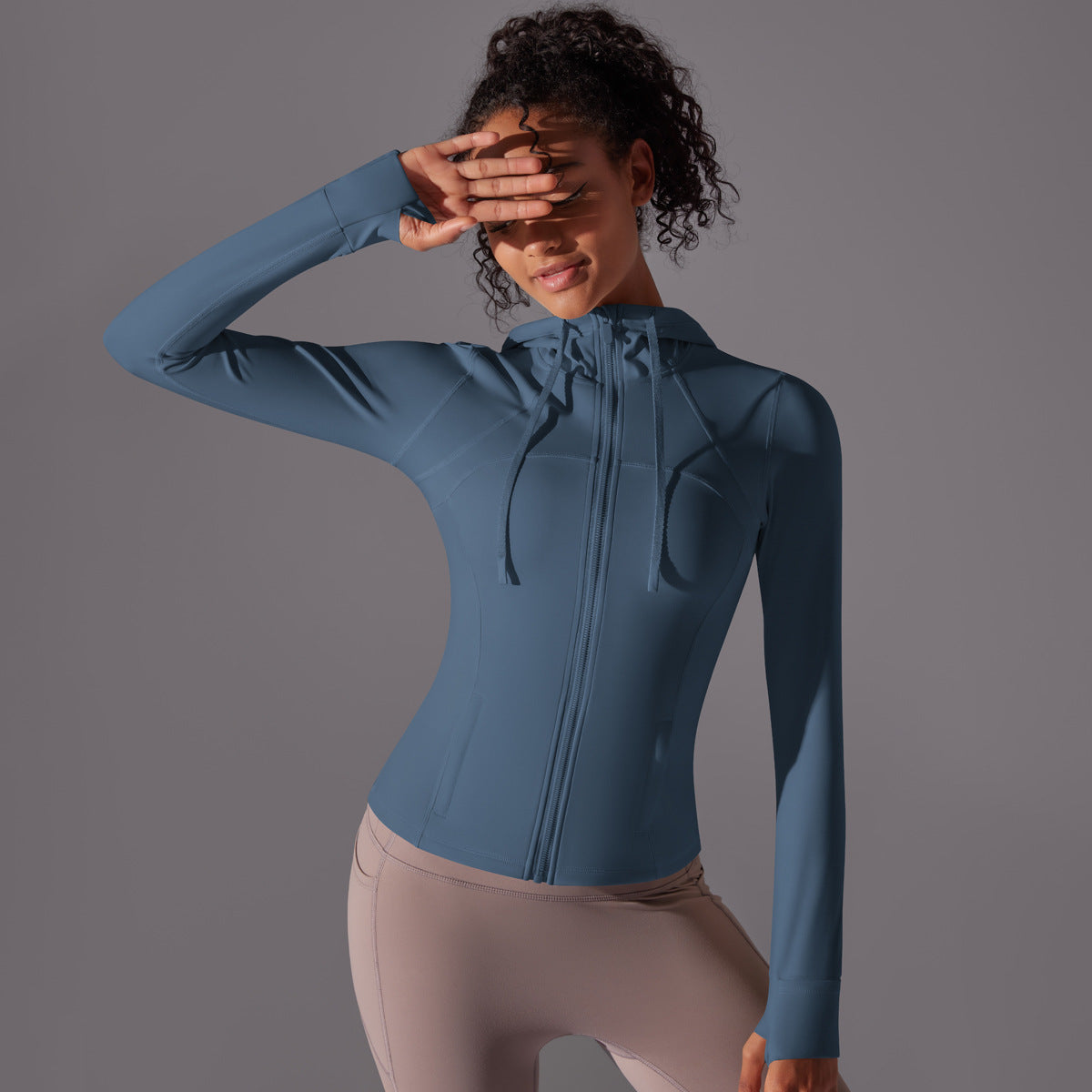 Outdoor Sun Proof Clothes Tight Sports Running Fitness Top Yoga Clothes UV Protection Breathable Hood Zipper Jacket