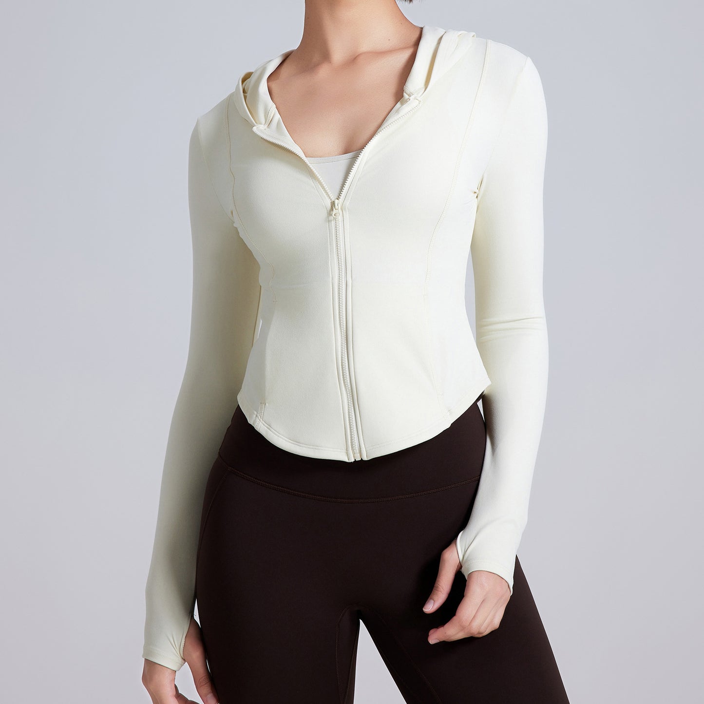 Double Sided Nude Feel Running Fitness Sports Jacket Women Slim Fit Thin Yoga Wear Long Sleeve Zipper Hoodie