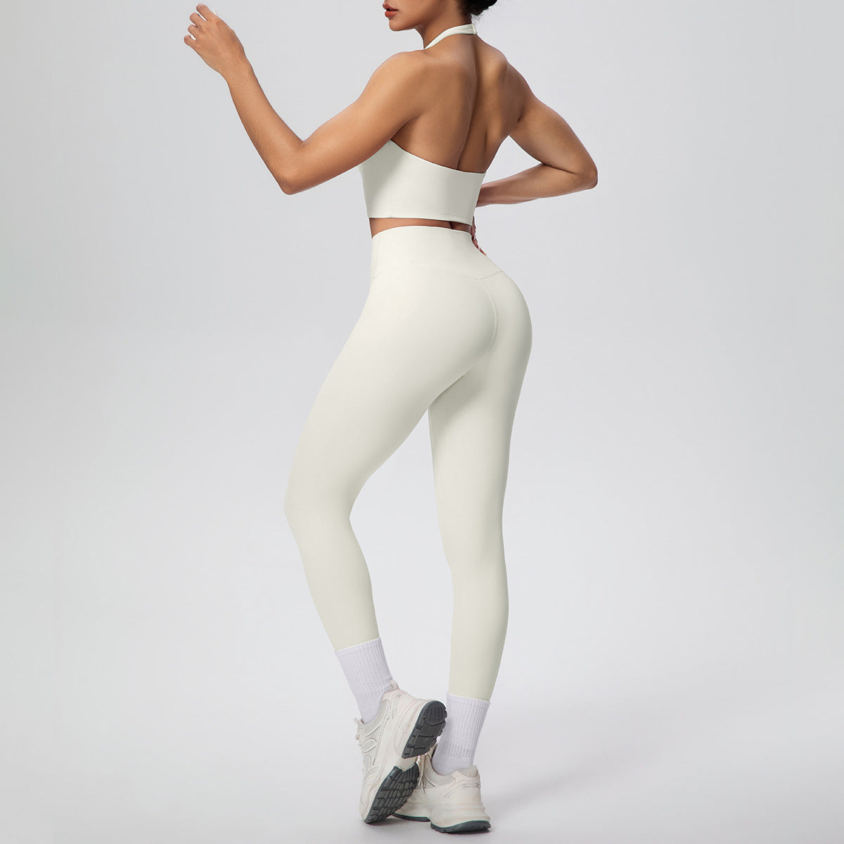 Solid Color Halter Beauty Back Exercise Bra Gathering Vest Running Body Shaping Exercise Workout Pants Yoga Two Piece Sets