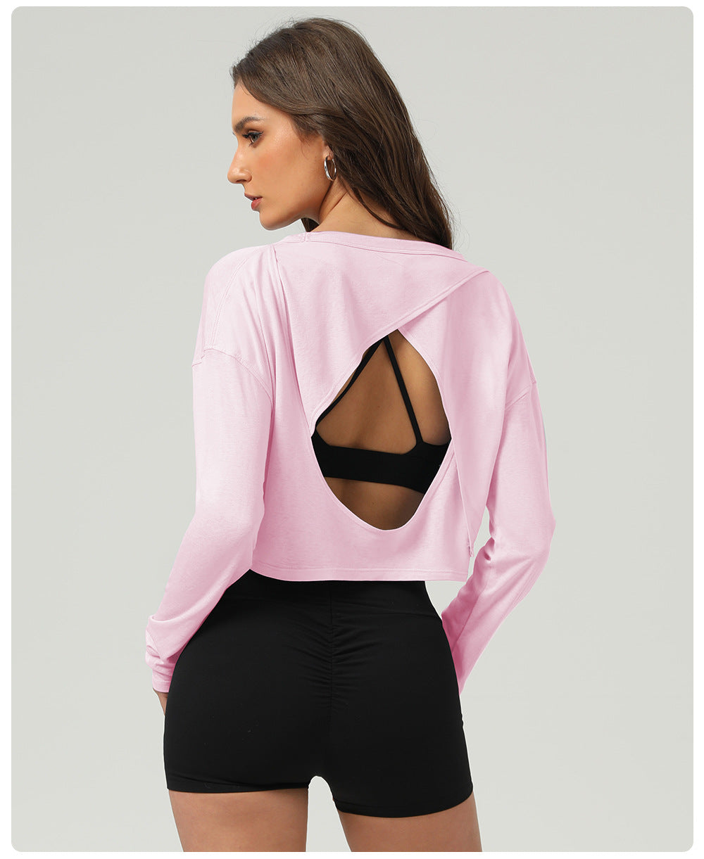 Fitness Sports Long Sleeved Top Women O neck Short Backless Outerwear Casual Long Sleeves Yoga Clothes Blouse