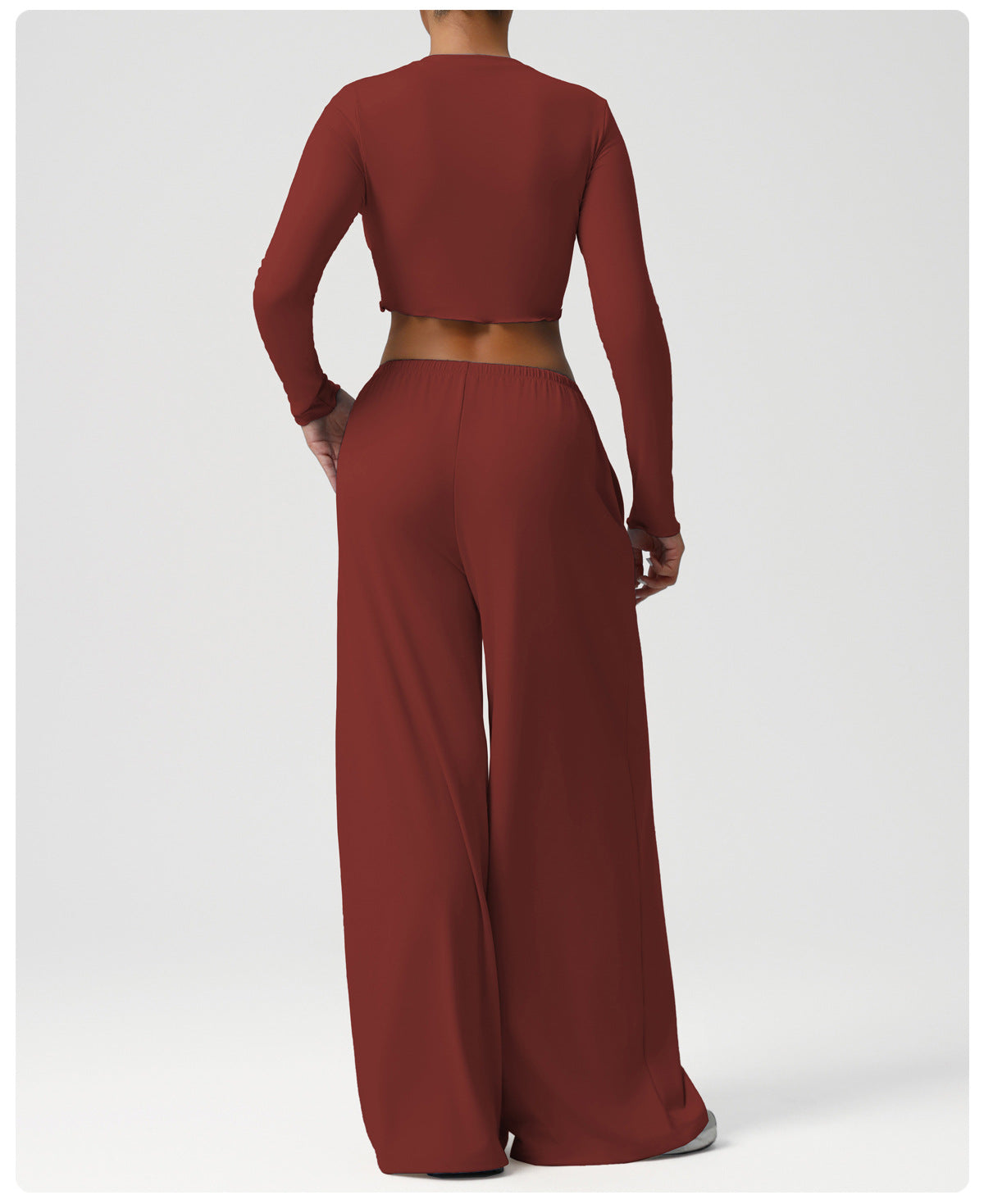 Dance Sports Loose Drooping Wide Leg Pants Yoga Clothes Slim Long Sleeve Top Fitness Two Piece Sets
