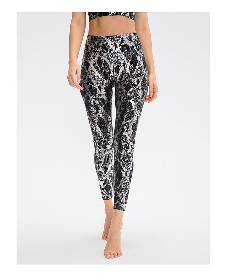 Snake Print Yoga Trousers Women Brocade Brushed Tight Stretch Sports Pants High Waist Hip Lift Fitness Trousers