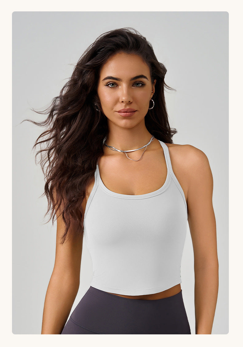 Autumn Winter Sports Underwear Spaghetti Strap One Piece Fixed Chest Pad Outer Wear H-Shaped Beauty Back High Strength Fitness Vest