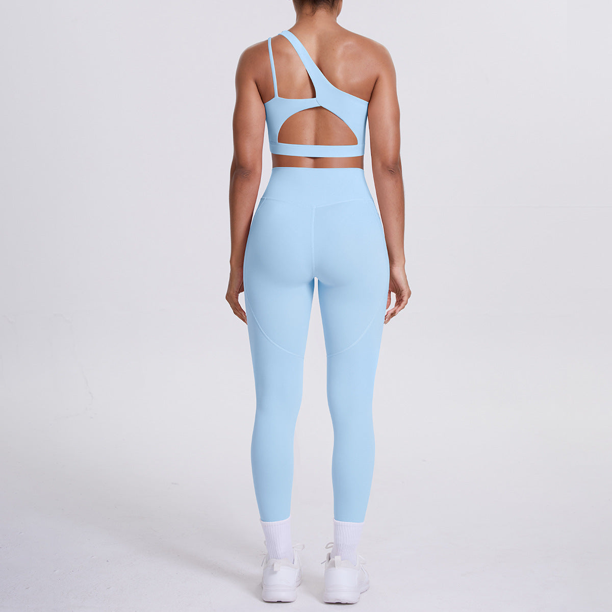 Oblique One Shoulder Beauty Back Yoga Bra Nude Feel Sports Underwear Running Yoga Pants Fitness Pocket Trousers Set