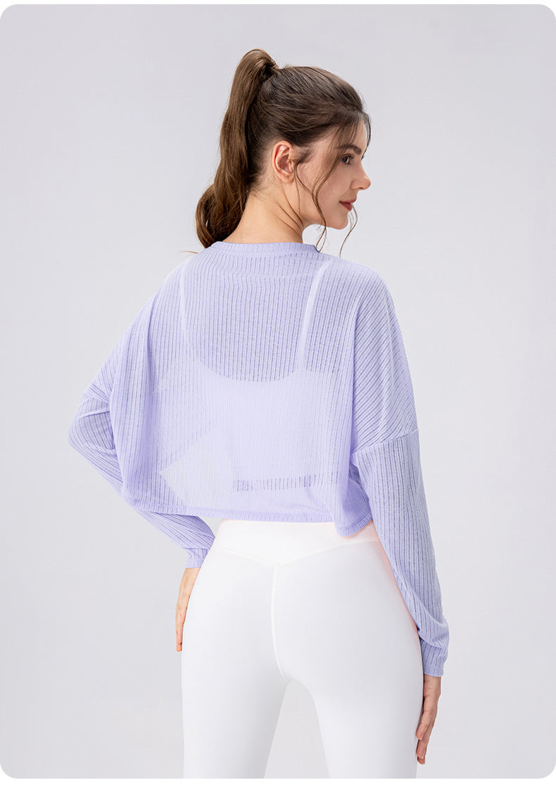 Women Yoga Blouse Long Sleeve Lightweight Breathable Workout Top Loose Outdoor Running Casual Sports Blouse