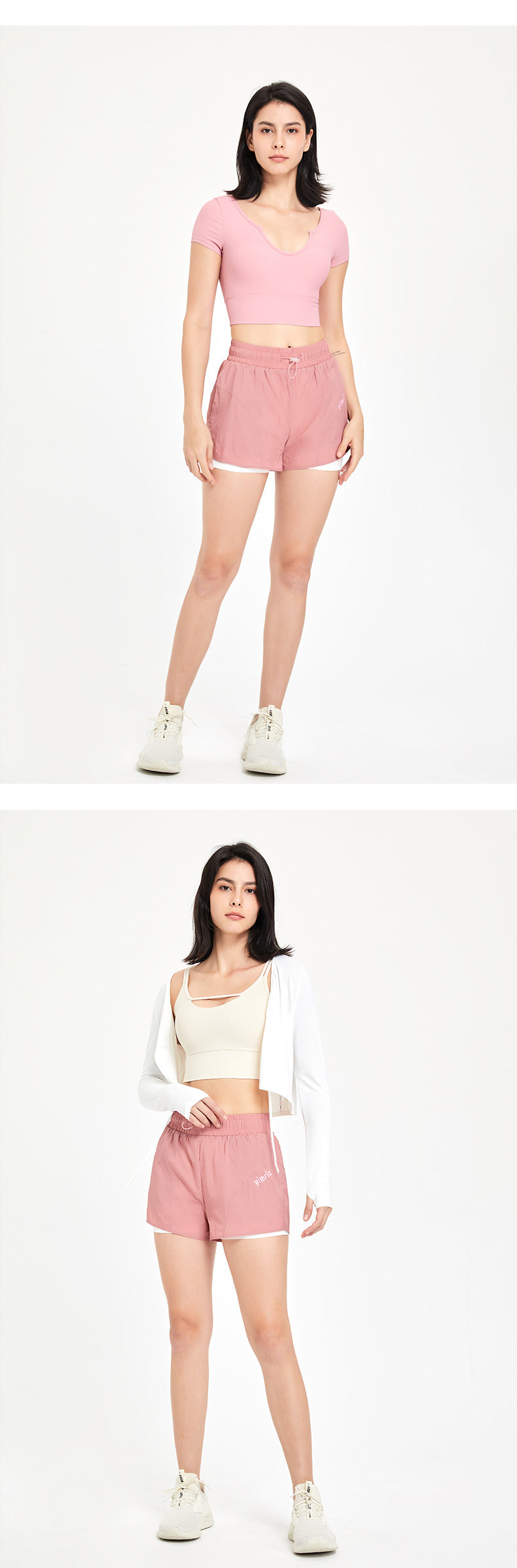 Faux Two-Piece Sports Shorts for Women High Waist Drawstring Anti-Exposure Training Fitness Running Yoga Clothes Thin Track Pants Summer