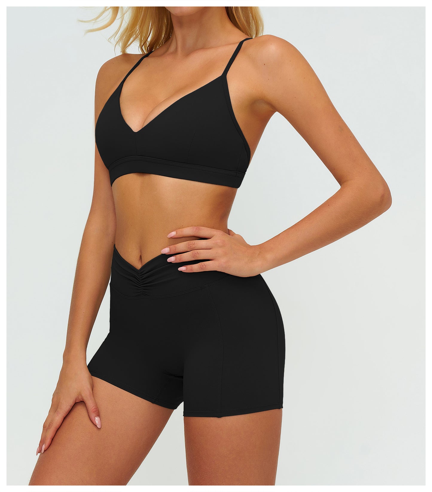 Brushed V neck Yoga Bra Y Line Back Shaping Adjustable Sports Underwear Fitness Running Sports Bra