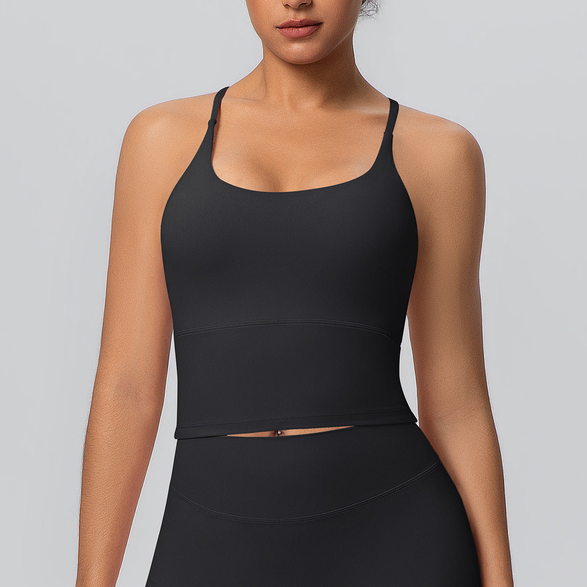 Solid Color Micro Brushed Bra Cross Sling Beautiful Back Sports Vest Casual Running Fitness Top Yoga Clothes