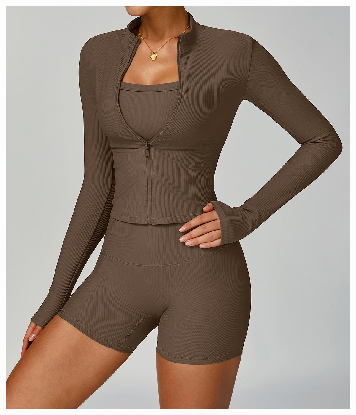 Sollinarry Thread Stand up Collar Slim Fit Yoga Jacket Slimming Outdoor Windproof Top Running Sports Fitness Jacket