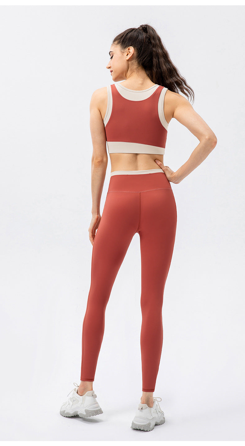 Women Sense No Embarrassment Line Yoga Pants Contrast Color Criss Cross Waist Sports Pants Skinny Hip Raise Fitness Trousers