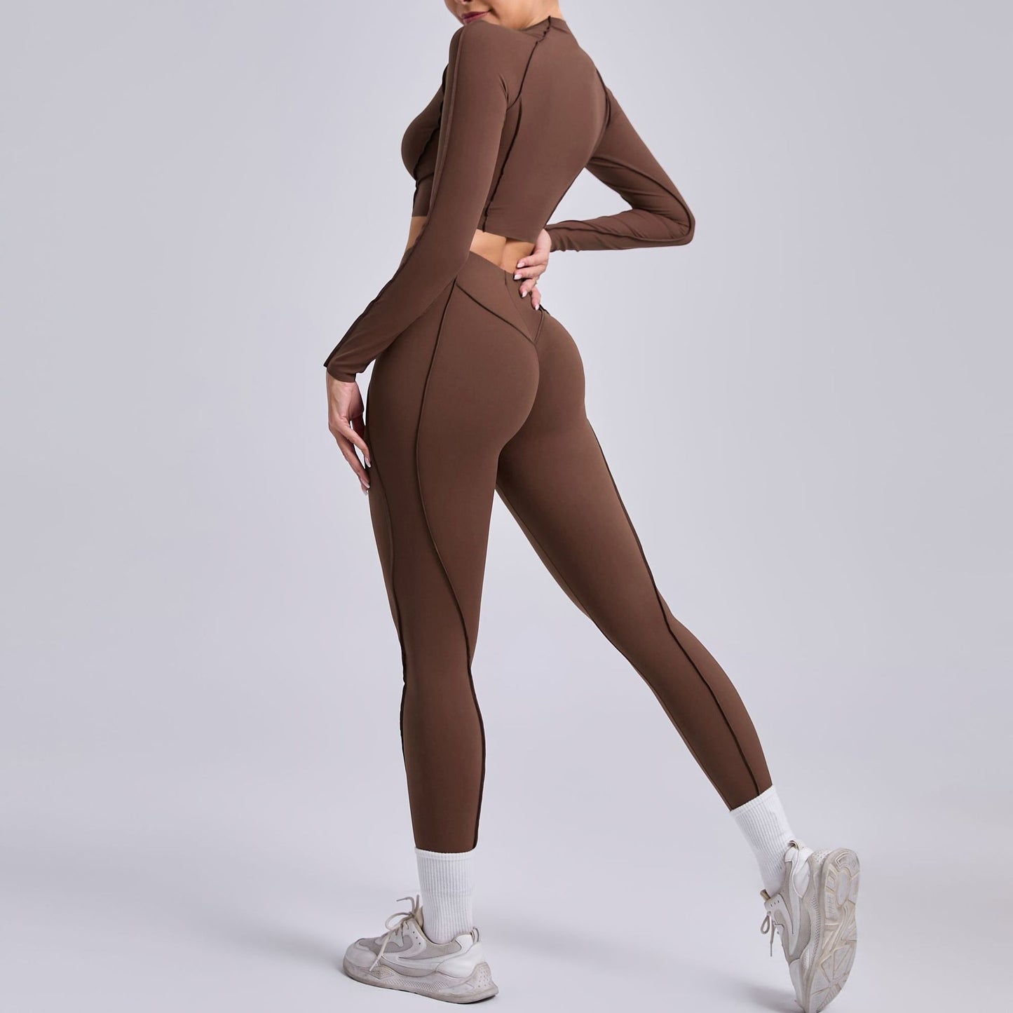 Autumn Sand Three Dimensional Beauty Yoga Two Piece Sets Women Pleated Hip Lifting All Match Yoga Clothes Running Exercise Workout Outfit