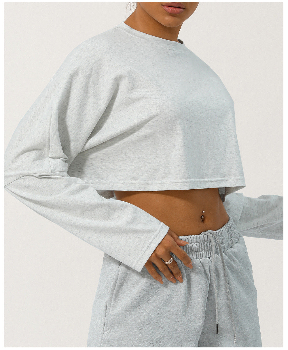 Spring Summer Yoga Clothing Top Round Neck Loose Running Sport Long Sleeve T Shirt Short Breathable Fitness T Shirt Top Women