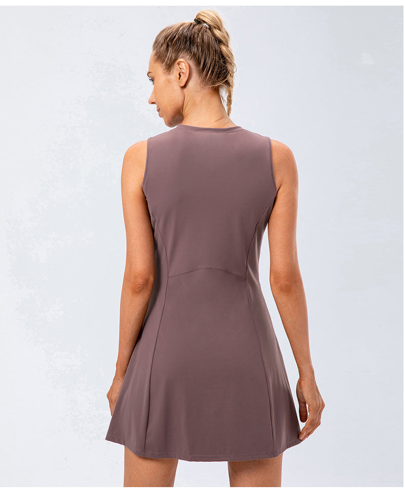 One-Piece Tennis Skirt Yoga Fitness Brocade Nude Feel Breathable Safety Casual Golf Short Skirt Two-Piece Suit