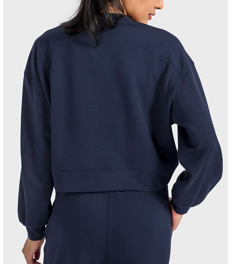 Air Layer round Neck Simple Casual All Match Yoga Long Sleeve Loose Skin Friendly Quick Drying Draping Sports Sweater for Women