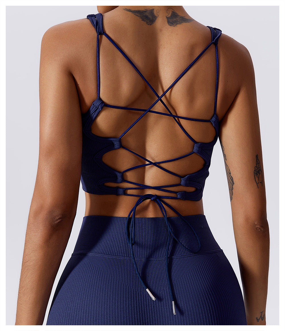 Sollinarry Summer Seamless Beauty Back Yoga Vest Quick Drying Sports Underwear Training Morning Running Fitness Yoga Wear Top Crisscross