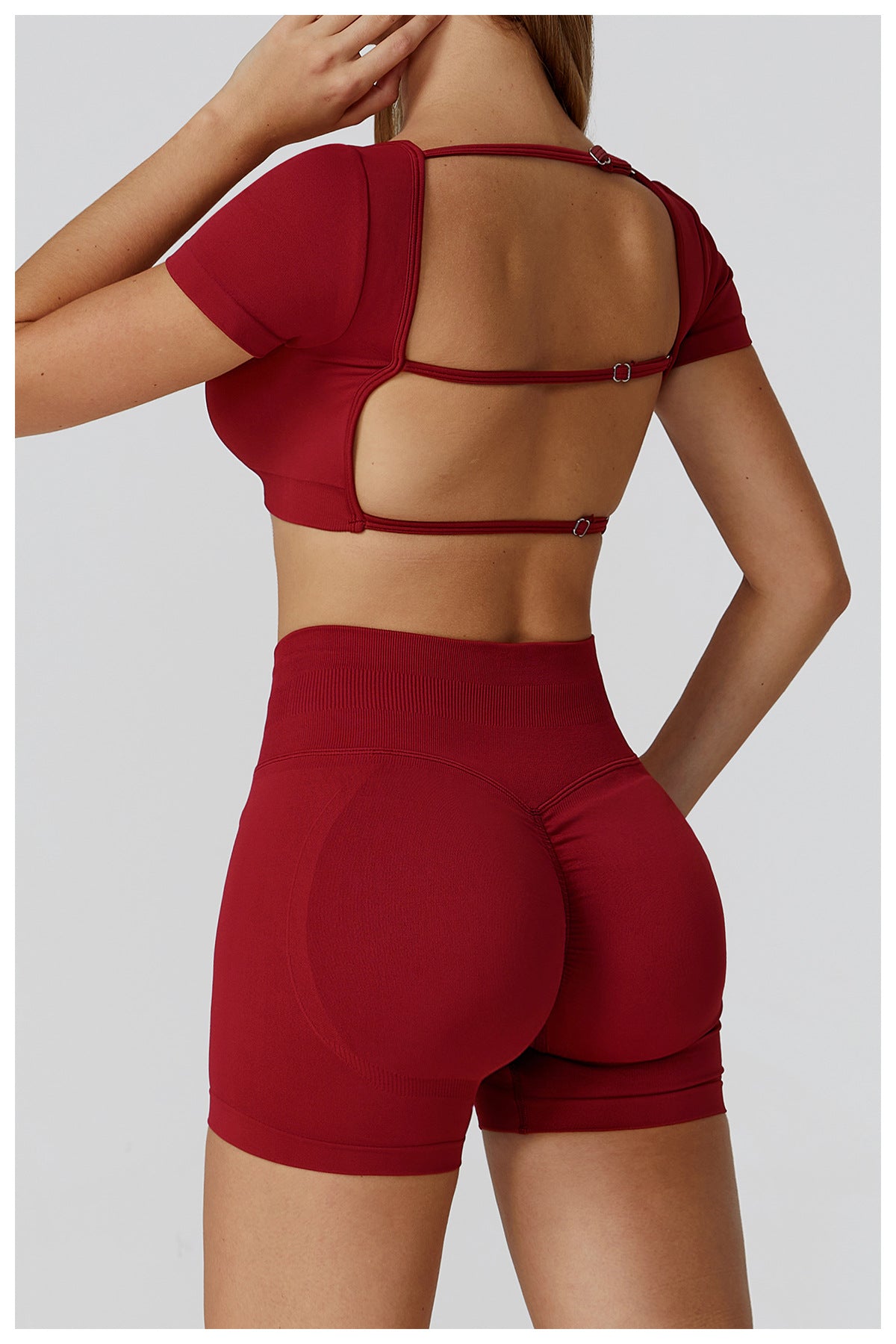 Autumn Winter Seamless Yoga Clothes for Women Hollow Out Cutout-out Beauty Back Slim Fit Yoga Short Sleeve Outdoor Running Top