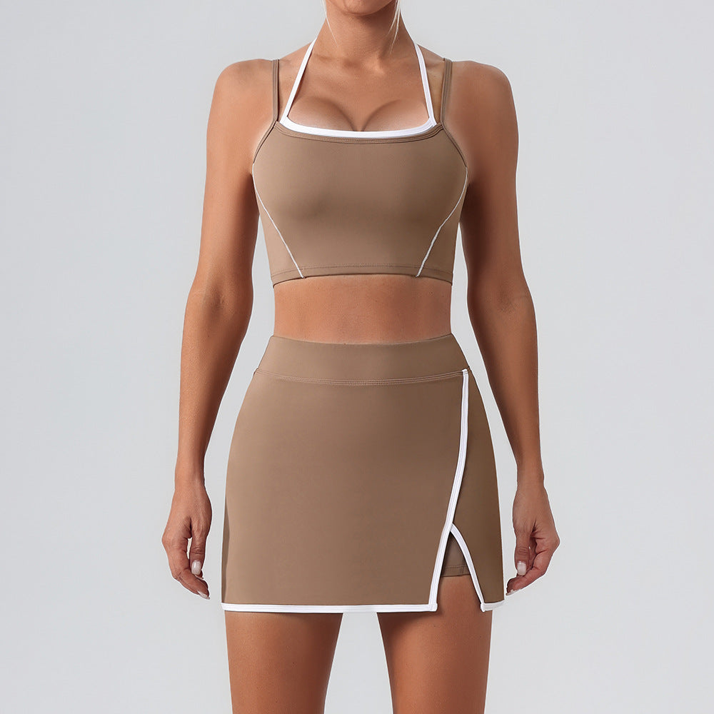 High Top Sports Set Women Contrast Color Backless Tight Nude Feel Yoga Running Fitness Yoga Wear