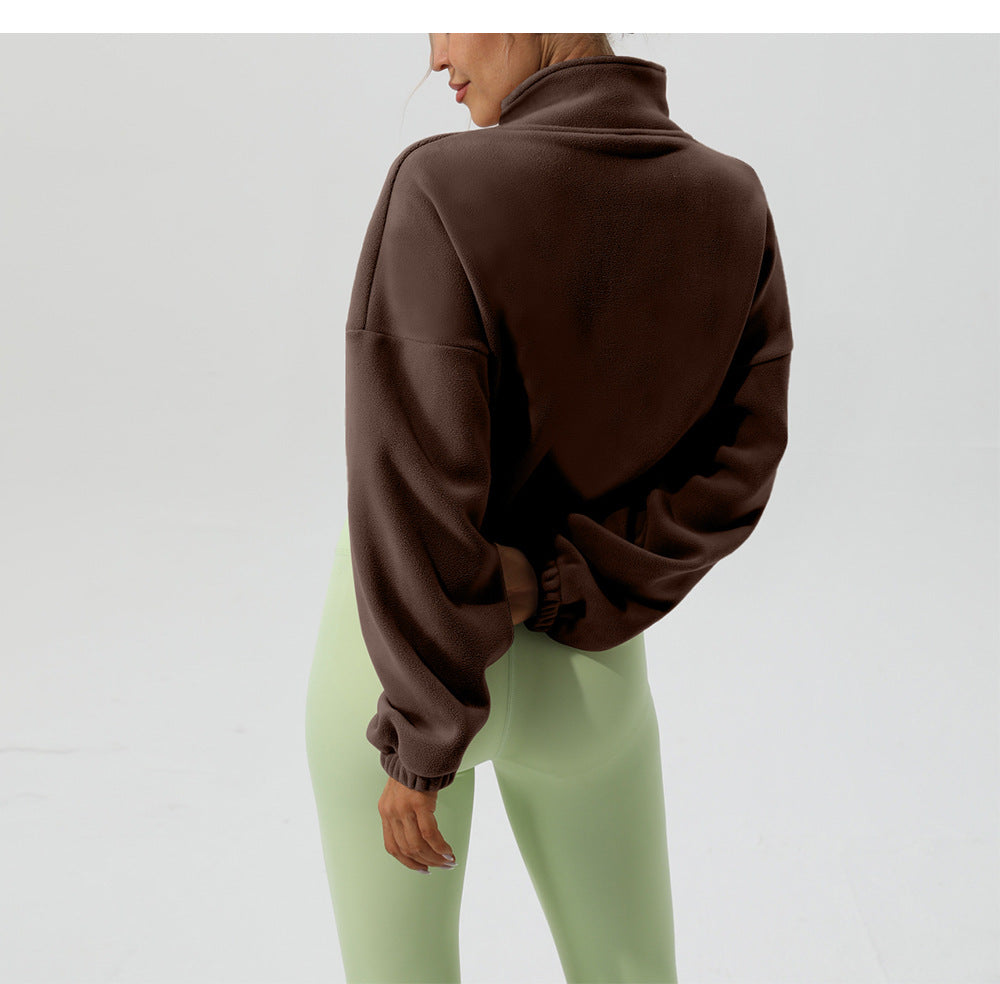 Winter Outdoors Cashmere Sports Jacket Women Stand Collar Loose Fleece Warm Running Casual Short Coat