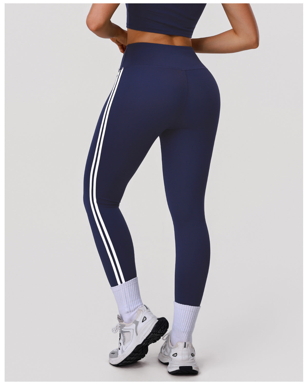 Sports Yoga Double Striped Tights Women Elastic High Waist Abdominal-Shaping Slimming Hip Lifting Running Workout Ankle Length Pants
