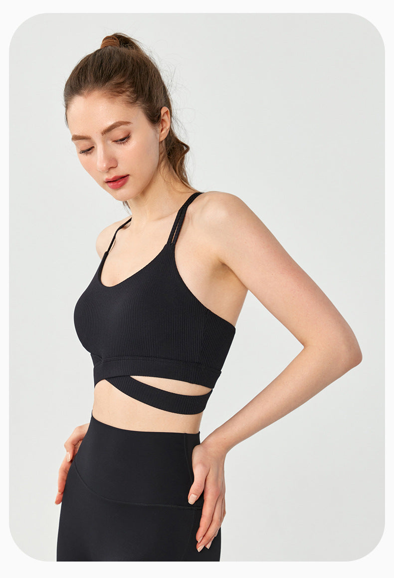 Cross Beauty Back Fitness Bra Women Chest Pad Spaghetti Strap Breathable Exercise Top Medium Tenacity Yoga Vest