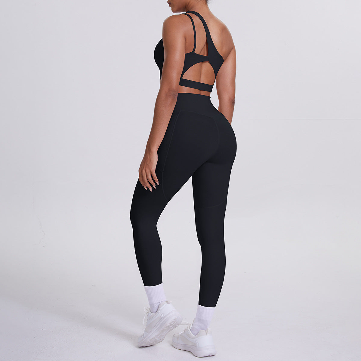 Oblique One Shoulder Beauty Back Yoga Bra Nude Feel Sports Underwear Running Yoga Pants Fitness Pocket Trousers Set