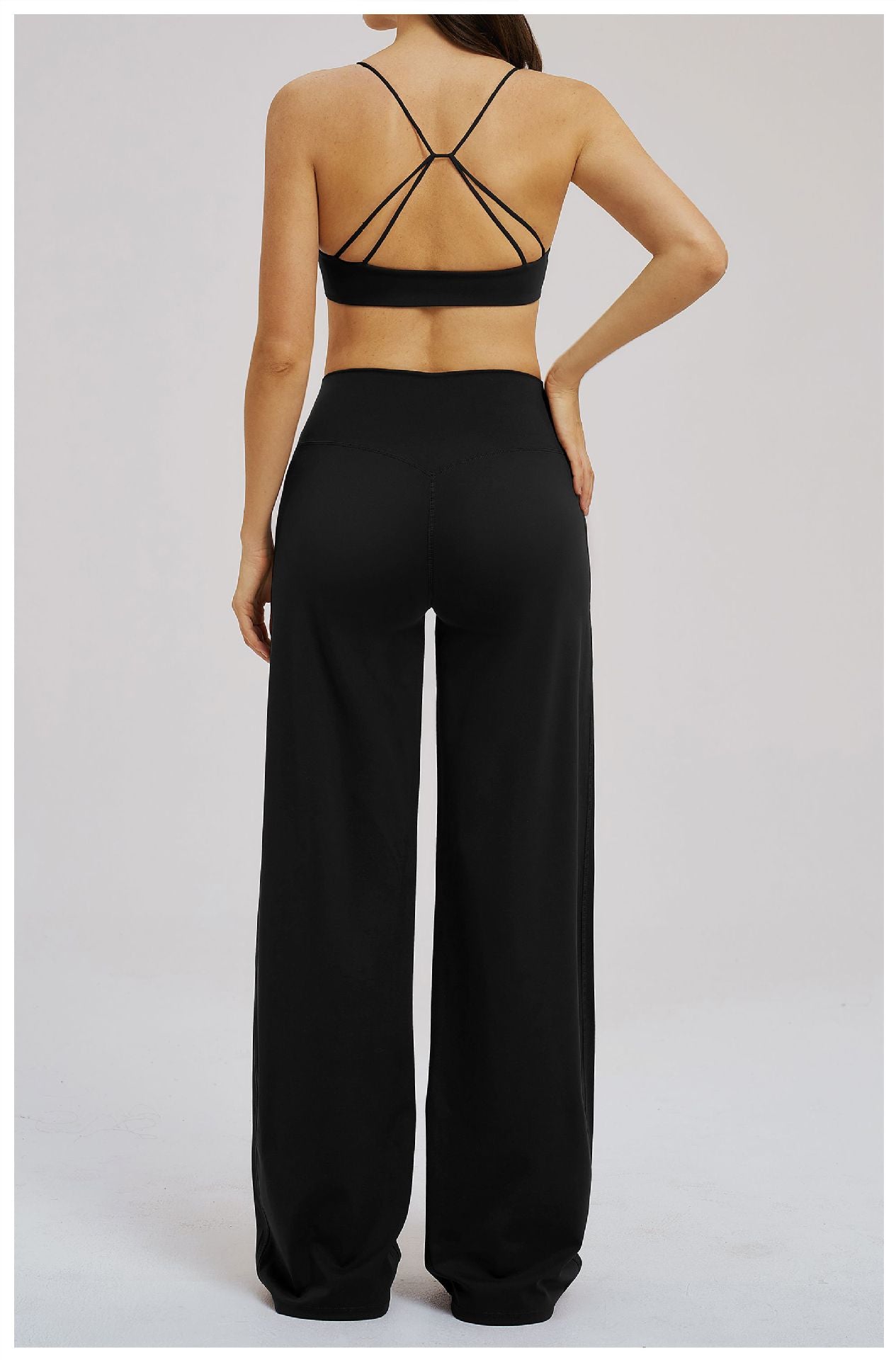 Brushed Yoga Cross Waist Head Sports Wide Legs Fitness Suit Outdoor Running Sports Two Piece Sets