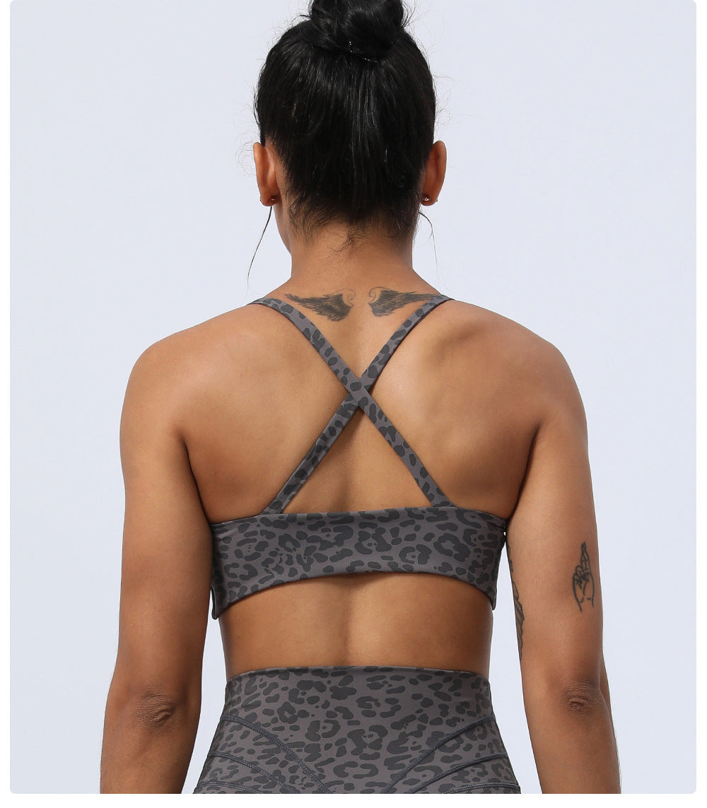 Leopard Print Yoga Clothes Women Twisted Beauty Back Fitness Underwear Outdoor Running Sports Yoga Bra