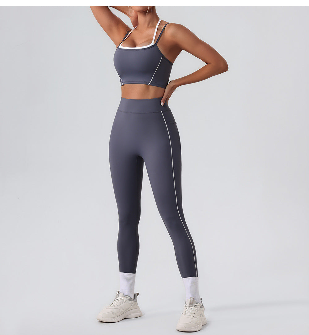 Arrival Contrast Color High Waist Nude Feel Pocket Yoga Pants Women Running Fitness Pants Outer Wear Tight Sports Pants