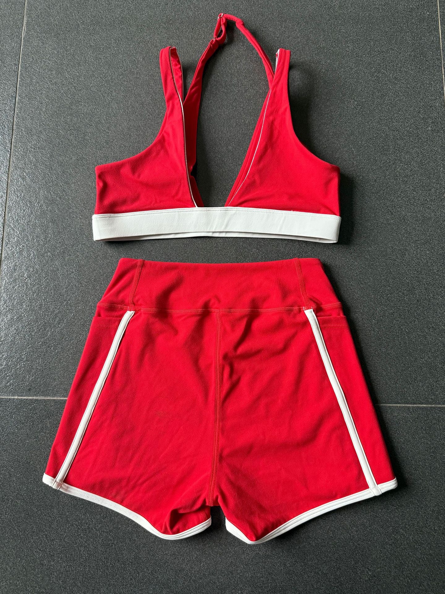 Autumn Sand Color Contrast Patchwork Yoga Pocket Tight Sports Women Outdoor Running Fitness Yoga Two Piece Sets