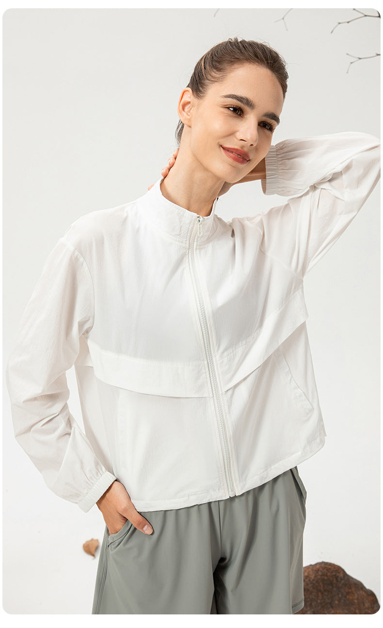 Outdoor Sports Windbreaker Women Loose Casual Yoga Clothes Zipped Stand Collar Running Fitness Jacket