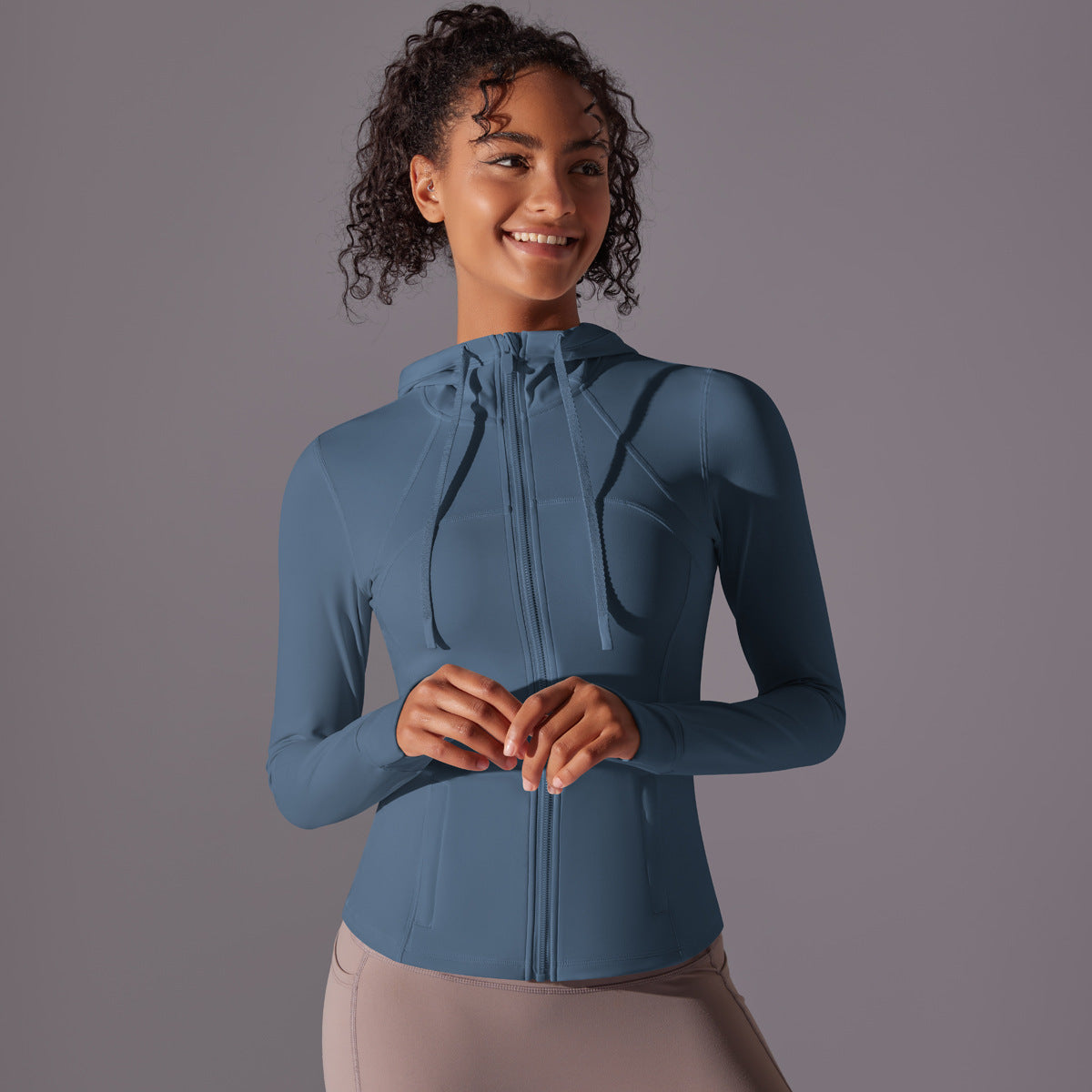 Outdoor Sun Proof Clothes Tight Sports Running Fitness Top Yoga Clothes UV Protection Breathable Hood Zipper Jacket