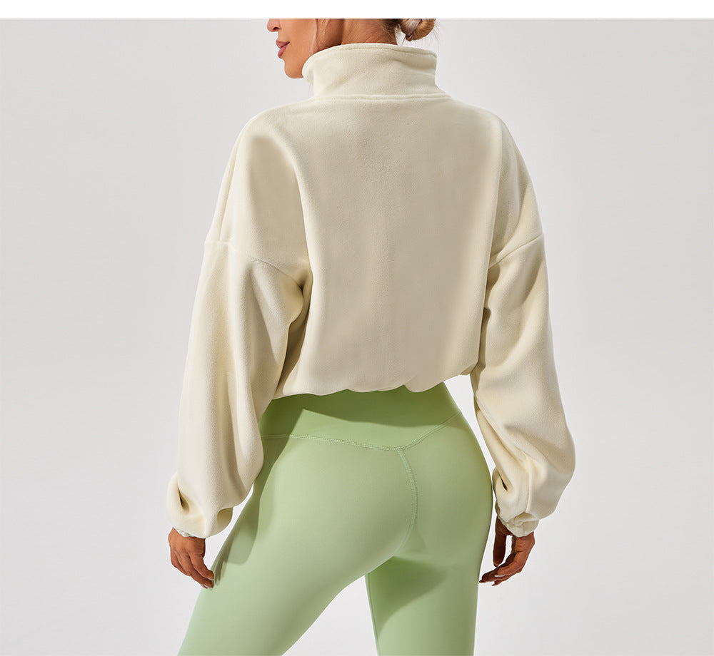 Winter Outdoors Cashmere Sports Jacket Women Stand Collar Loose Fleece Warm Running Casual Short Coat