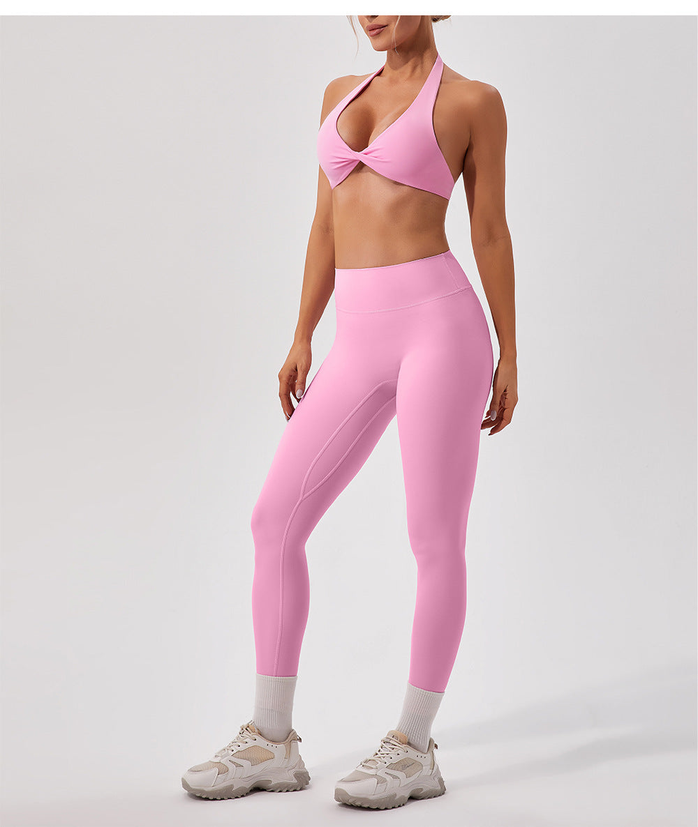Nude Feel Breathable Halter Beauty Back Yoga Bra Tight Workout Clothes Top Running Exercise Underwear Women