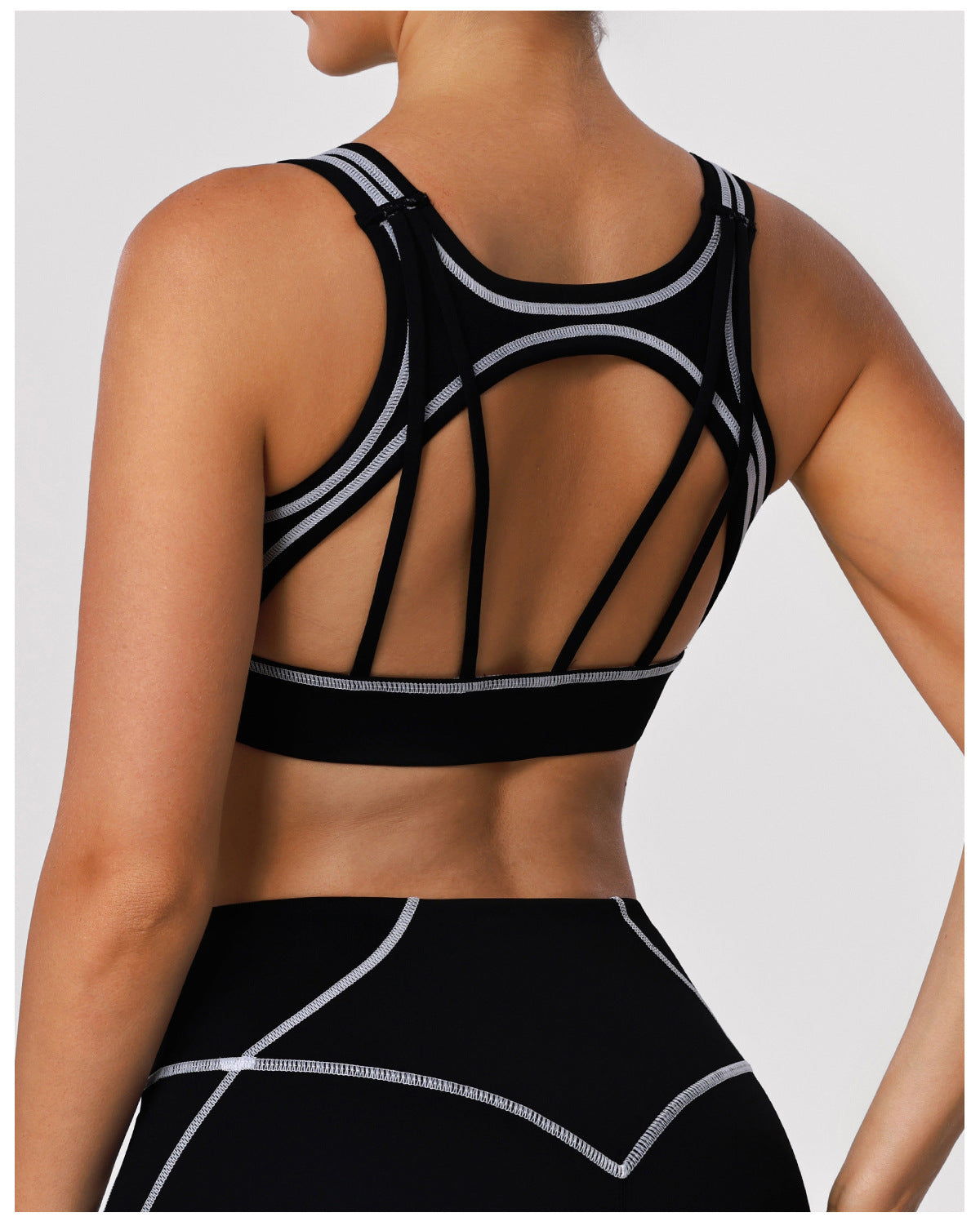 Sports Yoga Shaping Bra Contrast Color Shockproof Training Workout Underwear Hollow Out Cutout-out Beauty Back Sports Vest with Pad