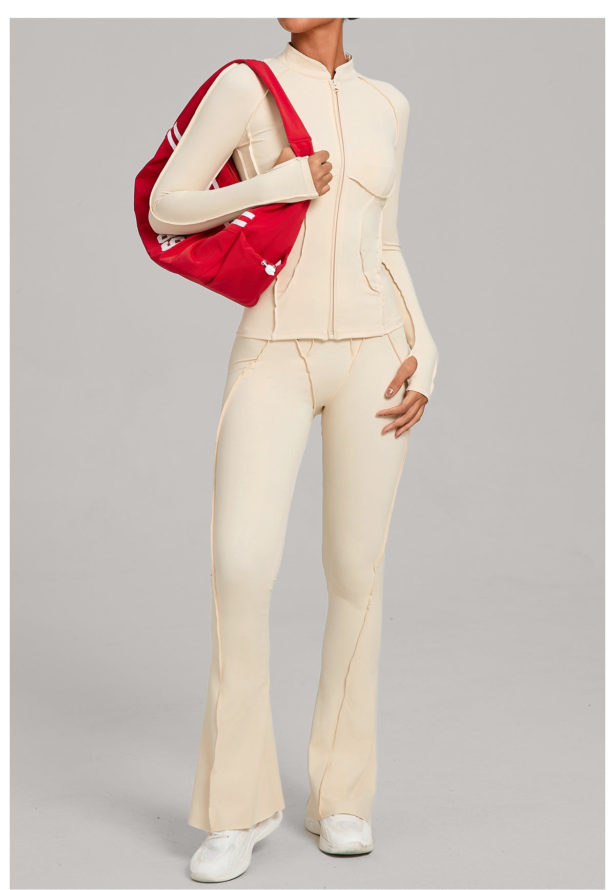 Autumn Sand Three Dimensional Stitching Yoga Clothes Autumn Winter Zipper Long Sleeved Fitness Running Fitness Sportswear Two Piece Set