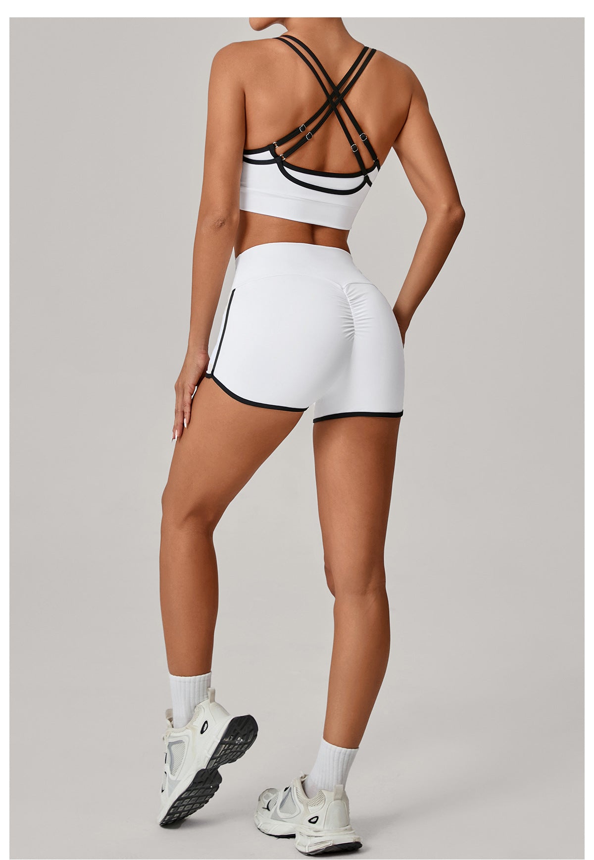 Contrast Color Bra Bum Lift Shorts Two Piece Set Color Matching Skinny Running Fitness Yoga Set