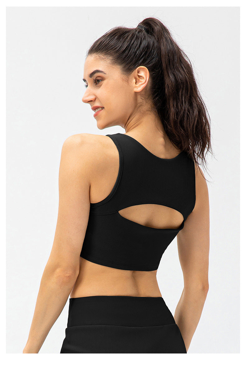 Spring Summer Women Yoga Workout Bra Hollow Out Cutout Out Sexy With Breast Pad Shockproof Running Exercise Underwear Vest